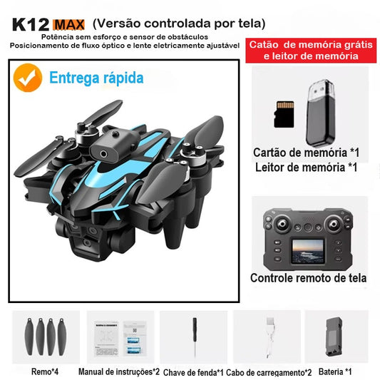 K12 MAX Drone Professional HD Três Câmeras 4K HD
 Fotografia Aérea Sensor  de Obstáculos Motor Brushless WIFI RC Quadricóptero Dobrável